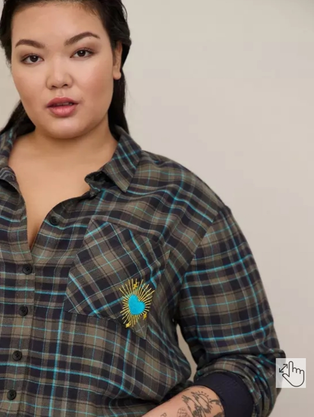 NWT Torrid Flannel Drop Shoulder Button-Front Shirt With Pocket Heart sz 1X